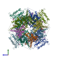 PDB entry 6v22 coloured by chain, side view.