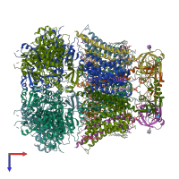 PDB entry 6v22 coloured by chain, top view.