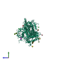 PDB entry 6v3f coloured by chain, side view.