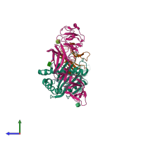 PDB entry 6v3j coloured by chain, side view.