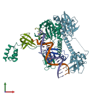 PDB entry 6v3k coloured by chain, front view.