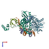 PDB entry 6v3k coloured by chain, top view.