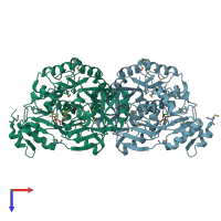 PDB entry 6v42 coloured by chain, top view.