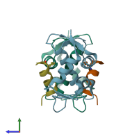 PDB entry 6v4e coloured by chain, side view.
