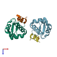 PDB entry 6v4e coloured by chain, top view.