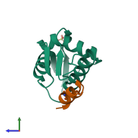 PDB entry 6v4f coloured by chain, side view.