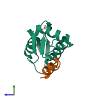 PDB entry 6v4g coloured by chain, side view.
