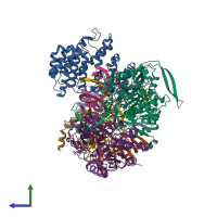 PDB entry 6v4x coloured by chain, side view.