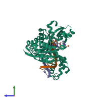 PDB entry 6v5k coloured by chain, side view.