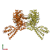 PDB entry 6v63 coloured by chain, front view.