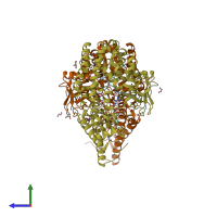 PDB entry 6v63 coloured by chain, side view.