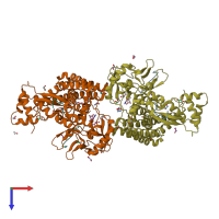 PDB entry 6v63 coloured by chain, top view.