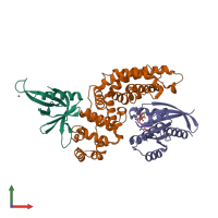 PDB entry 6v6f coloured by chain, front view.