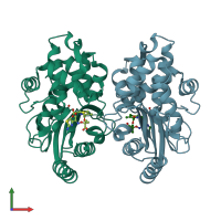 PDB entry 6v7t coloured by chain, front view.