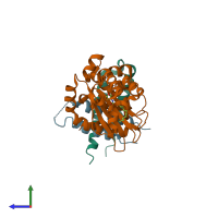 PDB entry 6v7x coloured by chain, side view.