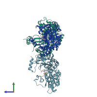 PDB entry 6v8c coloured by chain, side view.