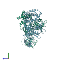 PDB entry 6v97 coloured by chain, side view.