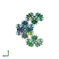 PDB entry 6v99 coloured by chain, side view.