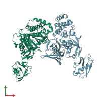 PDB entry 6v9g coloured by chain, front view.