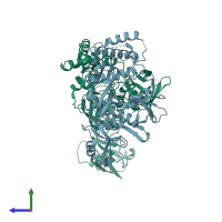 PDB entry 6v9g coloured by chain, side view.