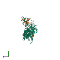 PDB entry 6v9i coloured by chain, side view.
