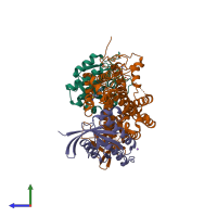 PDB entry 6v9n coloured by chain, side view.