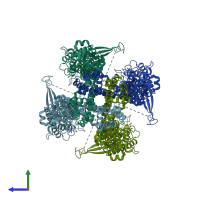PDB entry 6v9v coloured by chain, side view.
