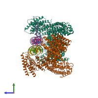 PDB entry 6vaa coloured by chain, side view.