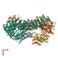 PDB entry 6vaa coloured by chain, top view.
