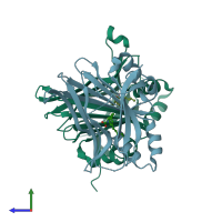 PDB entry 6vah coloured by chain, side view.