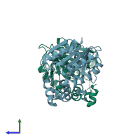 PDB entry 6vap coloured by chain, side view.