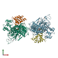 PDB entry 6vax coloured by chain, front view.