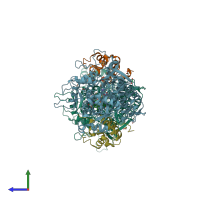 PDB entry 6vax coloured by chain, side view.