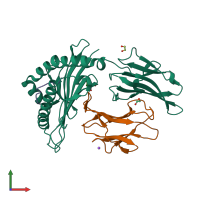 PDB entry 6vb1 coloured by chain, front view.