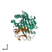 PDB entry 6vb5 coloured by chain, side view.
