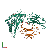 PDB entry 6vb7 coloured by chain, front view.