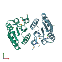 PDB entry 6vbf coloured by chain, front view.