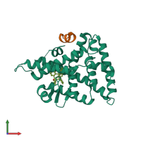 PDB entry 6vc2 coloured by chain, front view.