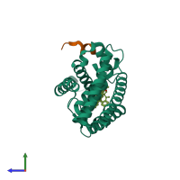 PDB entry 6vc2 coloured by chain, side view.