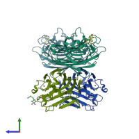 PDB entry 6vc3 coloured by chain, side view.