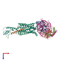 PDB entry 6vcb coloured by chain, top view.