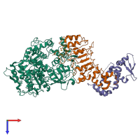 PDB entry 6vcd coloured by chain, top view.
