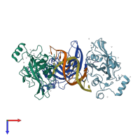 PDB entry 6vcs coloured by chain, top view.