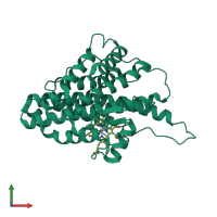 PDB entry 6vdq coloured by chain, front view.