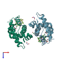 PDB entry 6vdr coloured by chain, top view.