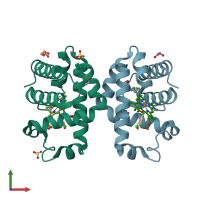 PDB entry 6vdu coloured by chain, front view.