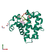 Monomeric assembly 1 of PDB entry 6vdw coloured by chemically distinct molecules, front view.