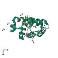 Monomeric assembly 1 of PDB entry 6vdw coloured by chemically distinct molecules, top view.