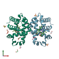 PDB entry 6vdw coloured by chain, front view.