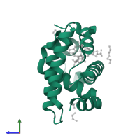 Globin family profile domain-containing protein in PDB entry 6vdw, assembly 2, side view.